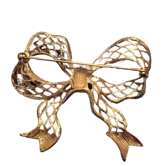 Elegant Gold Bow Brooch - Picture 2 of 2